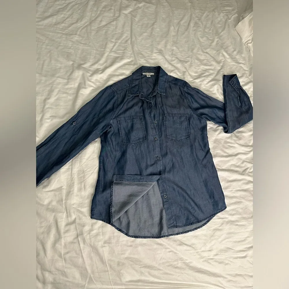 Pure Navy Lightweight Denim Button-Up Shirt 100% Lyocell Size Small Chambray Top - Picture 10 of 12